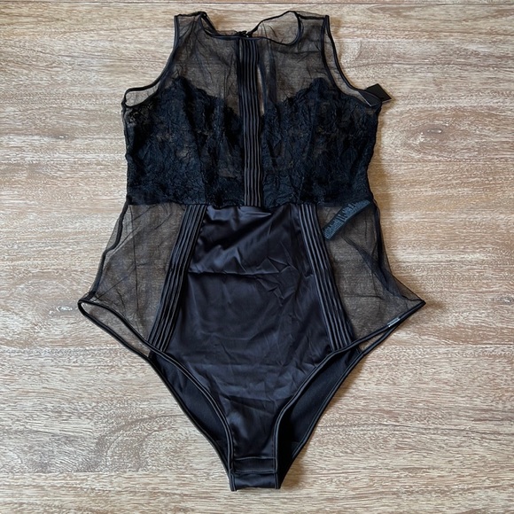 Calvin Klein Womens CK Black Sheer Mesh Bodysuit - Picture 4 of 8